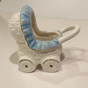 Blue Baby Buggy Nursery Planter Vintage Carriage Boy